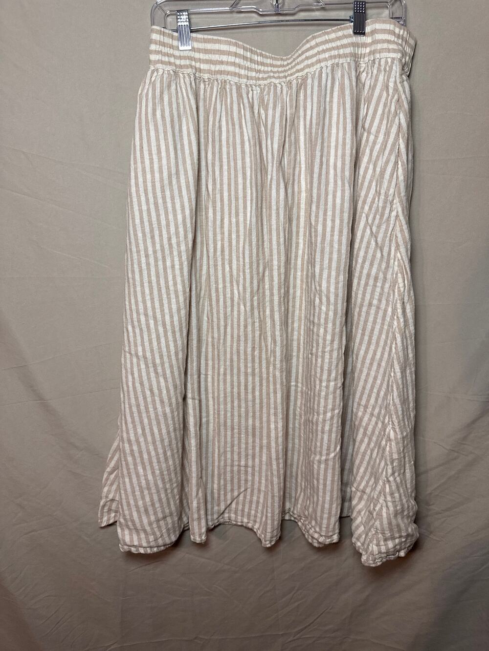 A New Day Tan White Striped Linen Blend Midi Skirt Below Knee Style 018051218